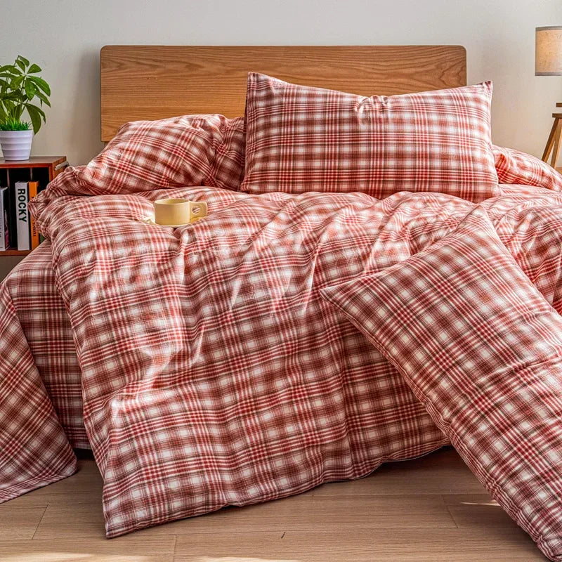 parure avec taies d'oreiller tartan rouge