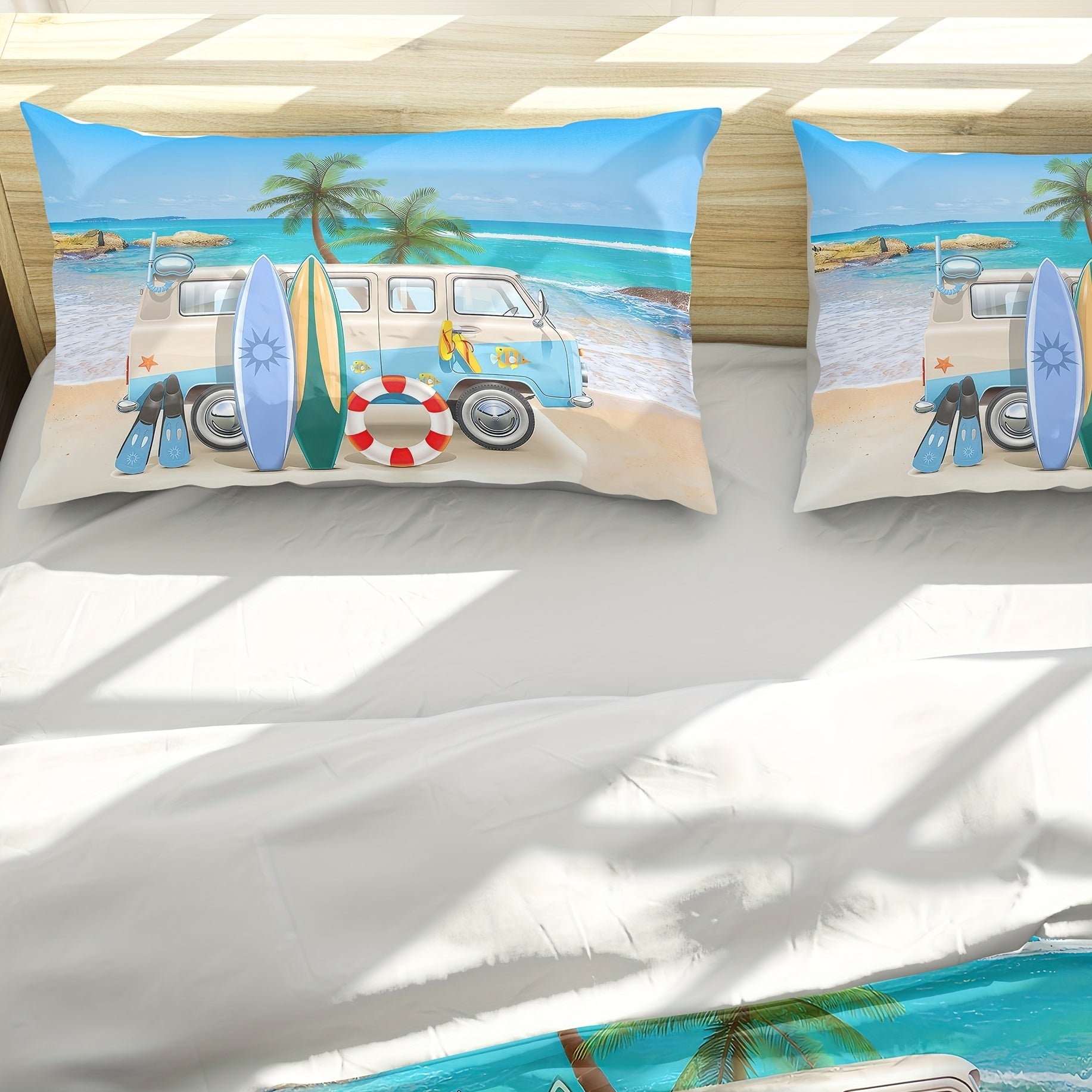 taie d'oreiller Surf Van Plage Tropicale