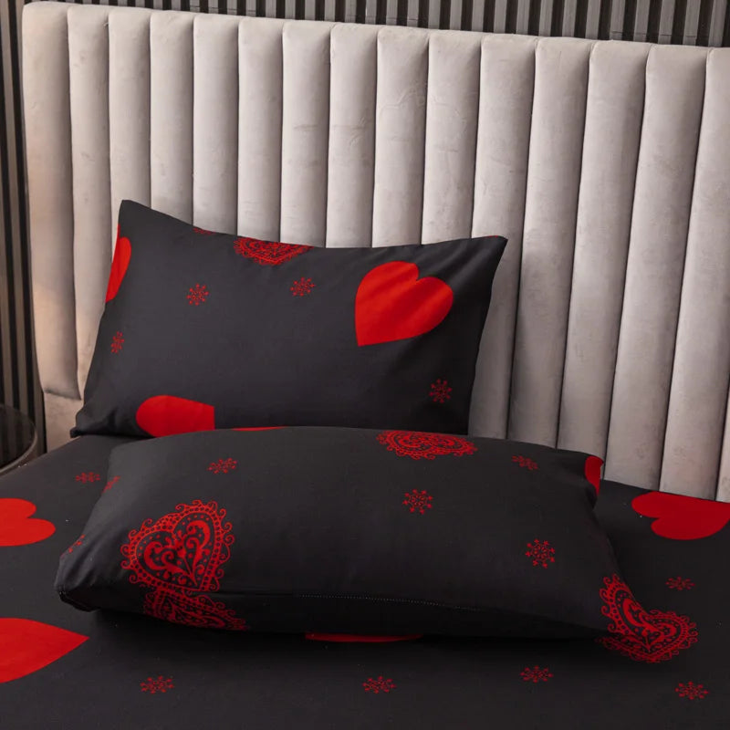 Housse De Couette Baroque Noire À Coeurs Rouges taie d'oreiller assortie