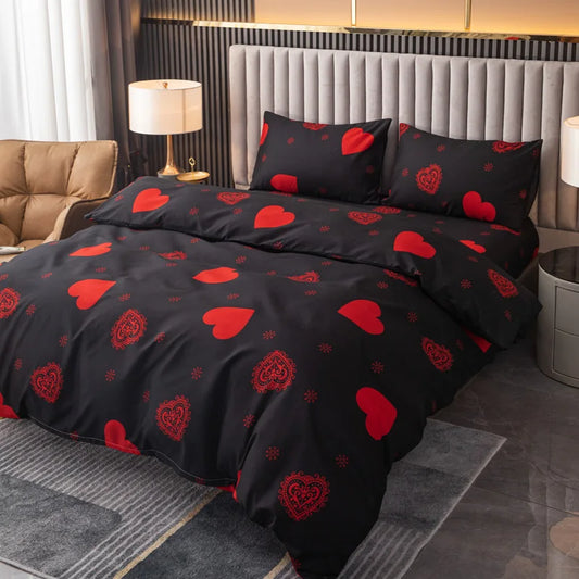 Housse De Couette Baroque Noire À Coeurs Rouges