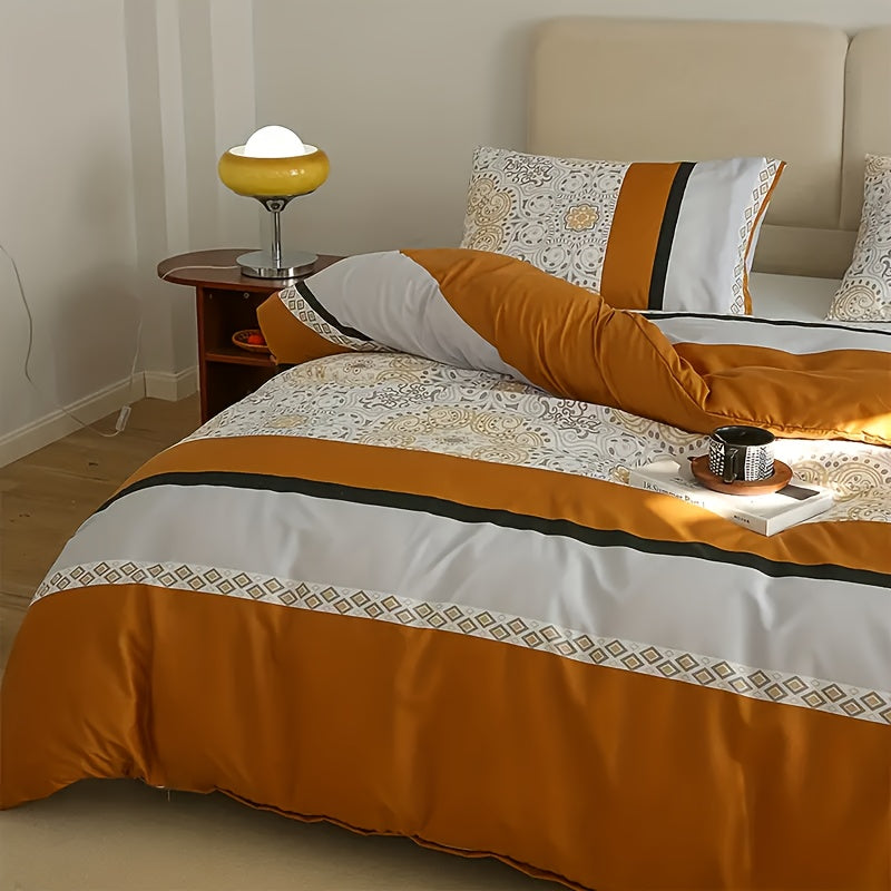 Housse De Couette Terracotta  et Ivoire  à motifs élégants 