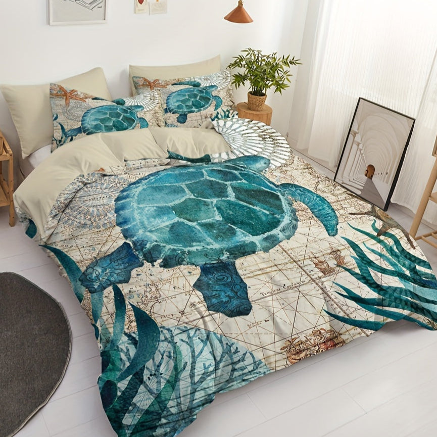 Housse De Couette Tortue Marine sur fond de Carte Vintage