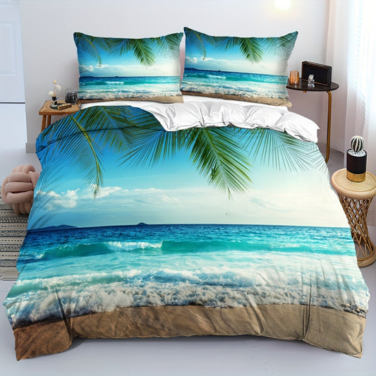 Housse De Couette sur la mer avec plage et palmiers