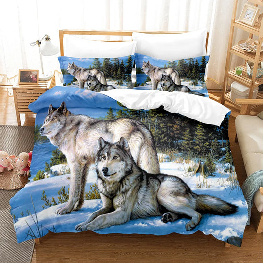 Housse de Couette Loup Et Forêt Hivernale 