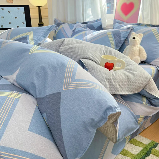 Housse de Couette Géométrique Bleu Ciel – Coton doux et design graphique