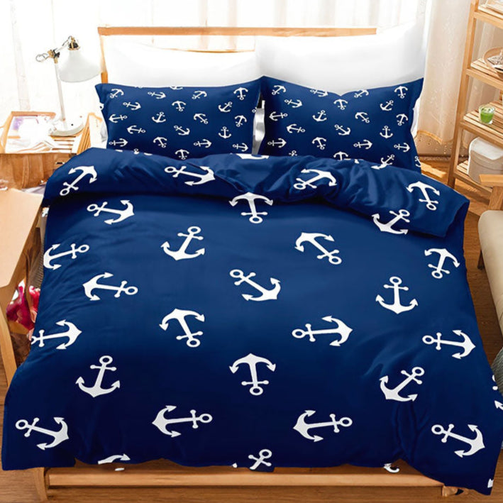 housse de couette Marine Ancre Blanche Et Fond bleu