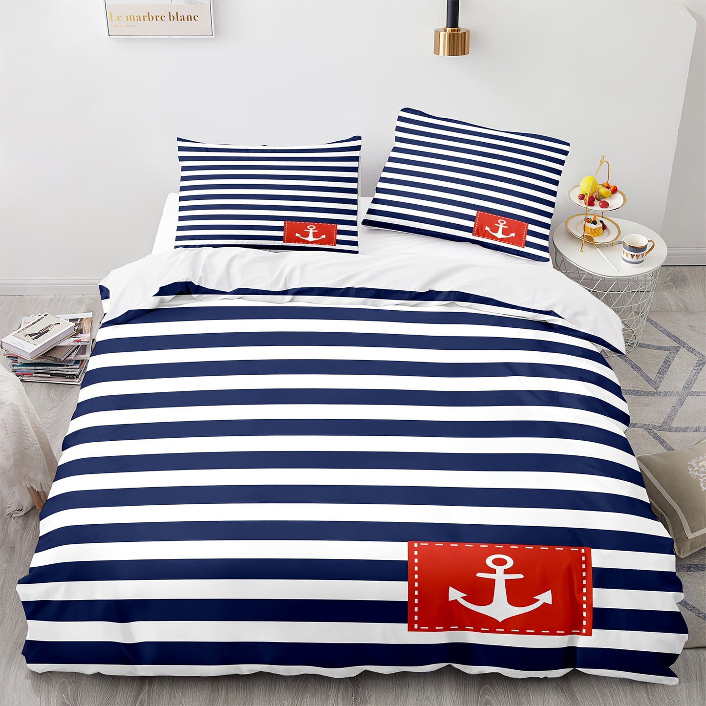 housse de couette bleu marine et blanc Style Marinière Rayée