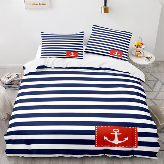 housse de couette bleu marine et blanc Style Marinière Rayée