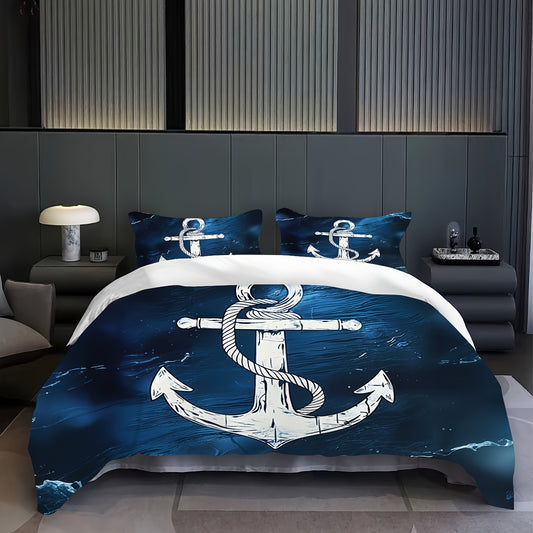 housse de couette sur la mer ancre blanche sur fond bleu