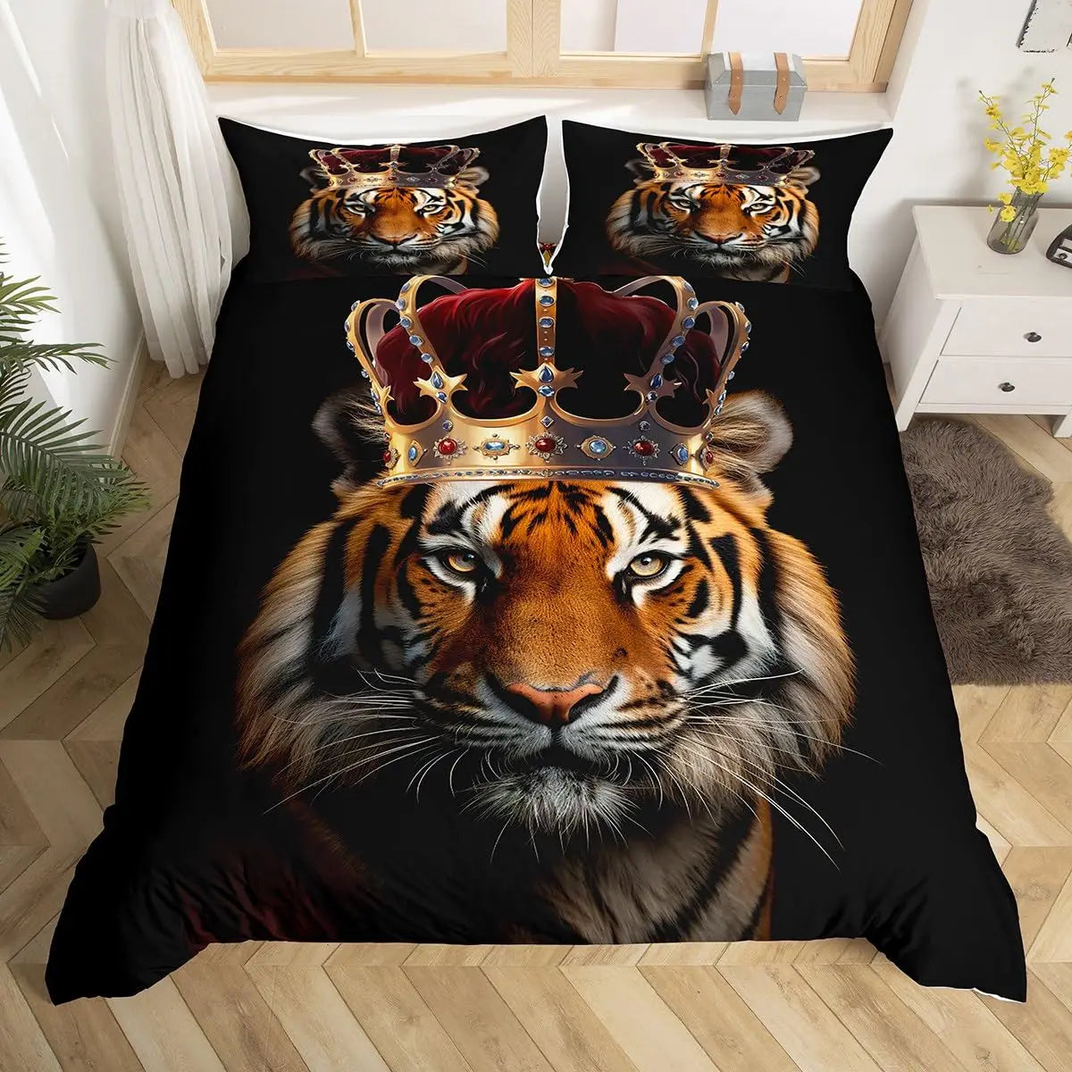 housse de couette tigre et empereur royal couronné